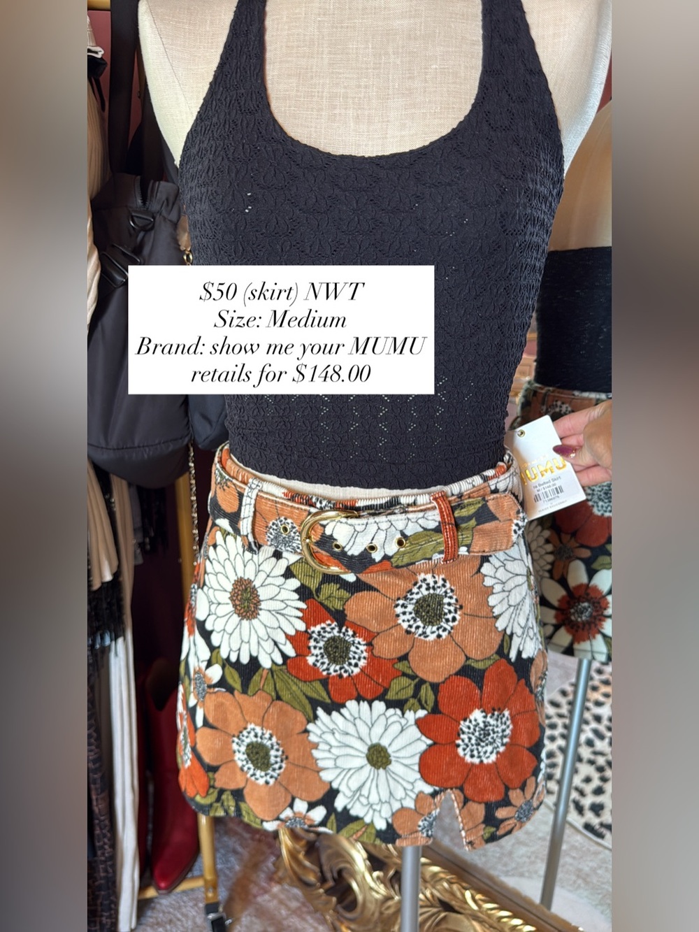 Show Me Your Mumu Orange Multi Floral Mini Skirt with Belt
